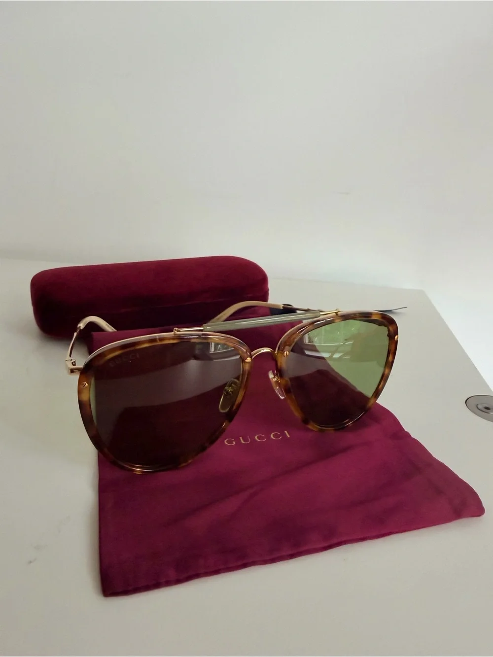 Gucci Tortoiseshell Frame Sunglasses with Olive Green Lenses